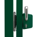 Surface mounted sliding gate lock for Square 2" profiles in silver with 3006S - Reinforced aluminum handle pair & Cylinder: VSZ - Keyed to differ