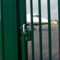 Surface mounted sliding gate lock for Square 2-1/2" profiles in RAL 9005 with 3006S - Reinforced aluminum handle pair & Cylinder: VSZ - Keyed to differ