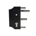 Locinox Small Surface-Mounted Ornamental Gate Lock with Zamac Handle Set for 1-1/2" to 2" Square Profiles (RAL 9005 Jet Black) - LAKY40F2LVCAFA-9005